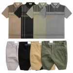 Bộ nam cao cấp áo thun polo cổ bẻ sọc nhuyễn phối túi và quần short kaki co giãn phối nút (có size 36)