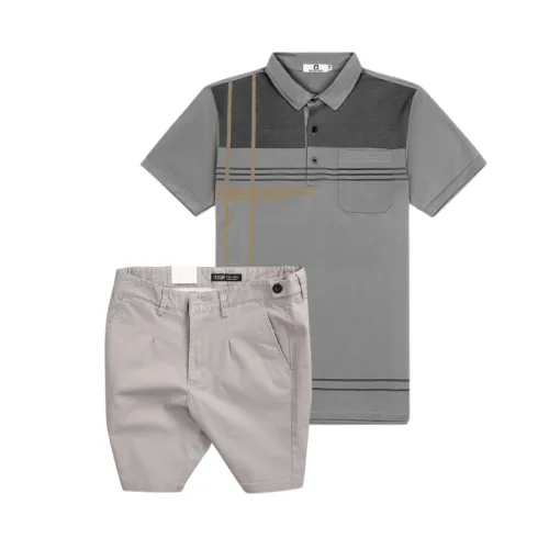 Bộ nam cao cấp áo thun polo cổ bẻ sọc nhuyễn phối túi và quần short kaki co giãn phối nút (có size 36)
