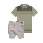 Bộ nam cao cấp áo thun polo cổ bẻ sọc nhuyễn phối túi và quần short kaki co giãn phối nút (có size 36)