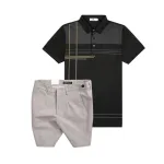 Bộ nam cao cấp áo thun polo cổ bẻ sọc nhuyễn phối túi và quần short kaki co giãn phối nút (có size 36)