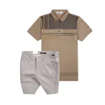 Bộ nam cao cấp áo thun polo cổ bẻ sọc nhuyễn phối túi và quần short kaki co giãn phối nút (có size 36)