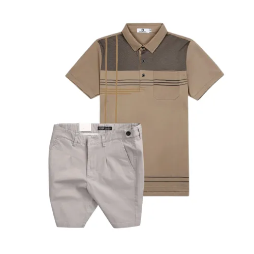 Bộ nam cao cấp áo thun polo cổ bẻ sọc nhuyễn phối túi và quần short kaki co giãn phối nút (có size 36)
