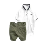 Bộ nam gồm áo thun polo cổ bẻ tay ngắn viền bo và quần short kaki co giãn phối nút cao cấp (có size 36)