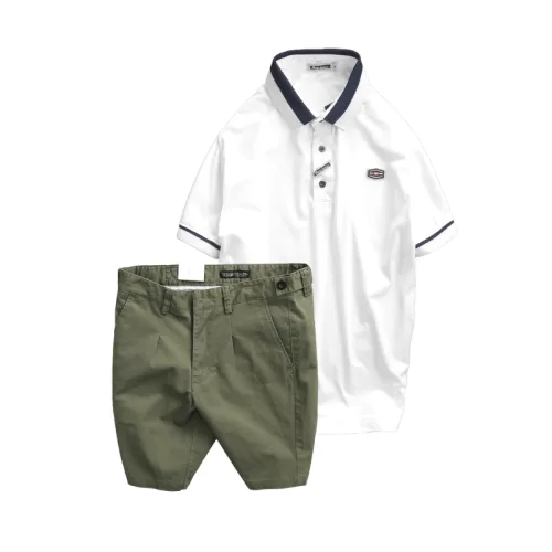 Bộ nam gồm áo thun polo cổ bẻ tay ngắn viền bo và quần short kaki co giãn phối nút cao cấp (có size 36)