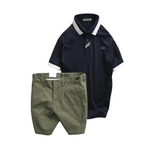 Bộ nam gồm áo thun polo cổ bẻ tay ngắn viền bo và quần short kaki co giãn phối nút cao cấp (có size 36)