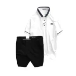 Bộ nam gồm áo thun polo cổ bẻ tay ngắn viền bo và quần short kaki co giãn phối nút cao cấp (có size 36)