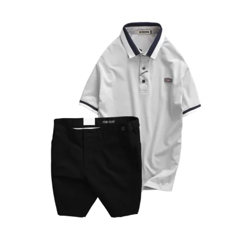 Bộ nam gồm áo thun polo cổ bẻ tay ngắn viền bo và quần short kaki co giãn phối nút cao cấp (có size 36)