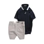 Bộ nam gồm áo thun polo cổ bẻ tay ngắn viền bo và quần short kaki co giãn phối nút cao cấp (có size 36)