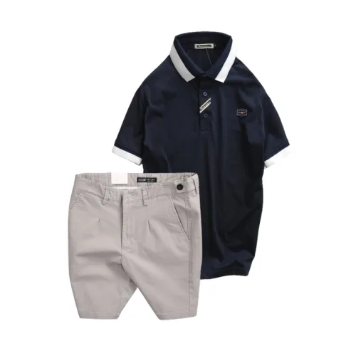 Bộ nam gồm áo thun polo cổ bẻ tay ngắn viền bo và quần short kaki co giãn phối nút cao cấp (có size 36)
