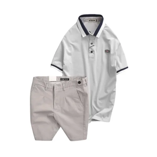 Bộ nam gồm áo thun polo cổ bẻ tay ngắn viền bo và quần short kaki co giãn phối nút cao cấp (có size 36)