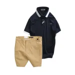 Bộ nam gồm áo thun polo cổ bẻ tay ngắn viền bo và quần short kaki co giãn phối nút cao cấp (có size 36)