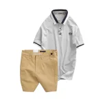 Bộ nam gồm áo thun polo cổ bẻ tay ngắn viền bo và quần short kaki co giãn phối nút cao cấp (có size 36)
