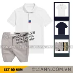 Bộ Nam Polo Cổ Bẻ Thêu 3 Sọc Đỏ Xanh, Short Kaki Co Giãn Phối Nút Size 36
