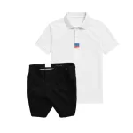 Bộ Nam Polo Cổ Bẻ Thêu 3 Sọc Đỏ Xanh, Short Kaki Co Giãn Phối Nút Size 36