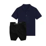 Bộ Nam Polo Cổ Bẻ Thêu 3 Sọc Đỏ Xanh, Short Kaki Co Giãn Phối Nút Size 36