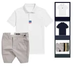 Bộ Nam Polo Cổ Bẻ Thêu 3 Sọc Đỏ Xanh, Short Kaki Co Giãn Phối Nút Size 36