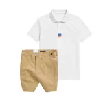 Bộ Nam Polo Cổ Bẻ Thêu 3 Sọc Đỏ Xanh, Short Kaki Co Giãn Phối Nút Size 36