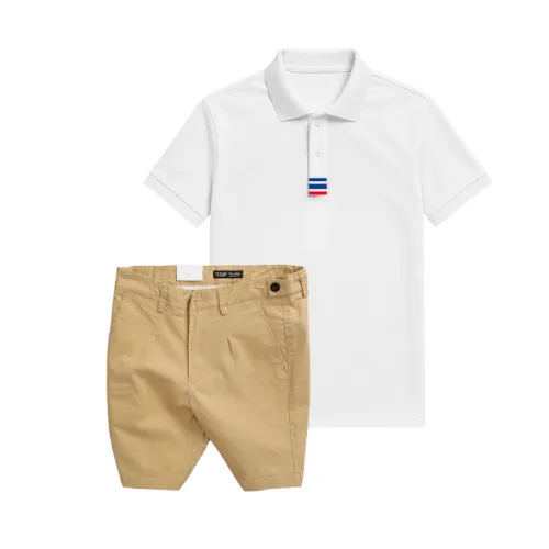 Bộ Nam Polo Cổ Bẻ Thêu 3 Sọc Đỏ Xanh, Short Kaki Co Giãn Phối Nút Size 36