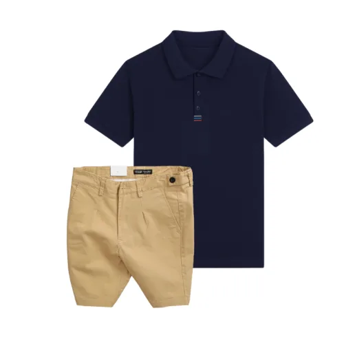 Bộ Nam Polo Cổ Bẻ Thêu 3 Sọc Đỏ Xanh, Short Kaki Co Giãn Phối Nút Size 36