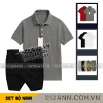 Bộ nam áo polo cổ bẻ thêu cá mập trước ngực cùng quần short kaki co giãn size 36