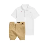 Bộ nam áo polo cổ bẻ thêu cá mập trước ngực cùng quần short kaki co giãn size 36