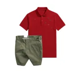 Bộ nam áo polo cổ bẻ thêu cá mập trước ngực cùng quần short kaki co giãn size 36