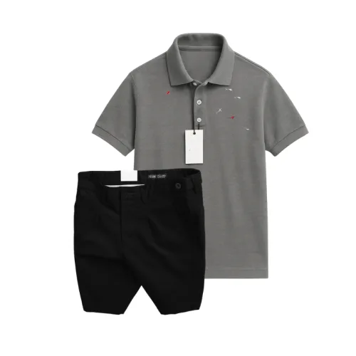 Bộ nam áo polo cổ bẻ thêu cá mập trước ngực cùng quần short kaki co giãn size 36