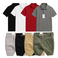 Bộ nam áo polo cổ bẻ thêu cá mập trước ngực cùng quần short kaki co giãn size 36