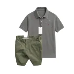 Bộ nam áo polo cổ bẻ thêu cá mập trước ngực cùng quần short kaki co giãn size 36