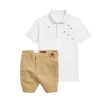 Bộ nam áo polo cổ bẻ thêu cá mập trước ngực cùng quần short kaki co giãn size 36