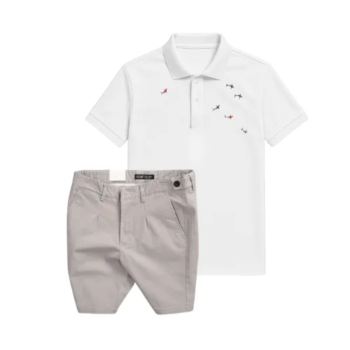 Bộ nam áo polo cổ bẻ thêu cá mập trước ngực cùng quần short kaki co giãn size 36