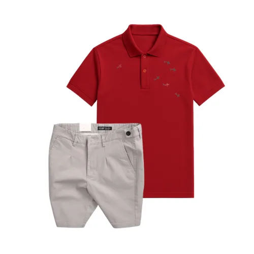 Bộ nam áo polo cổ bẻ thêu cá mập trước ngực cùng quần short kaki co giãn size 36