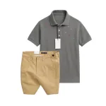 Bộ nam áo polo cổ bẻ thêu cá mập trước ngực cùng quần short kaki co giãn size 36