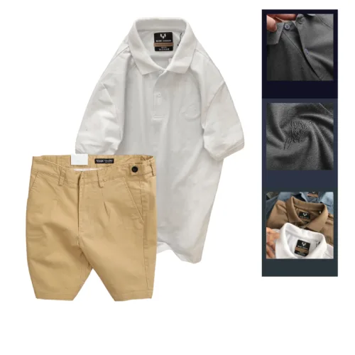 Nguồn hàng sỉ set Bộ Nam - Áo Thun Nam Polo Cổ Bẻ Thêu Chữ Trước Ngực Cao Cấp Và Quần Short Kaki Co Giãn Phối Nút Cao Cấp (Có Size 36)