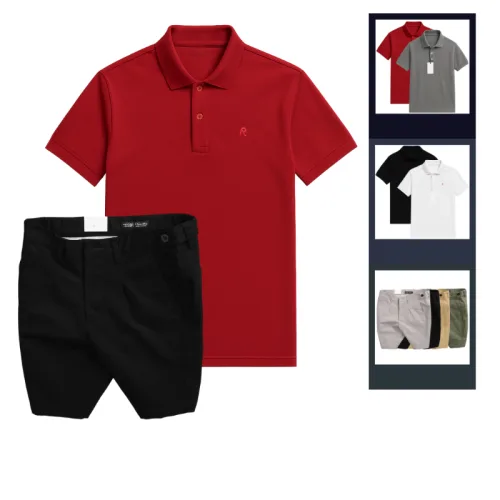Shop sỉ set Bộ Nam - Áo Thun Nam Polo Cổ Bẻ Thêu Logo Chữ R Trước Ngực Và Quần Short Kaki Co Giãn Phối Nút Cao Cấp (Có Size 36)
