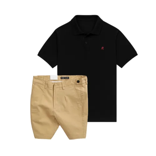 Shop sỉ set Bộ Nam - Áo Thun Nam Polo Cổ Bẻ Thêu Logo Chữ R Trước Ngực Và Quần Short Kaki Co Giãn Phối Nút Cao Cấp (Có Size 36)
