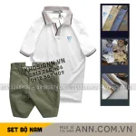 Bộ nam áo polo cổ bẻ logo tam giác và quần short kaki size 36