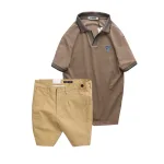 Bộ nam áo polo cổ bẻ logo tam giác và quần short kaki size 36