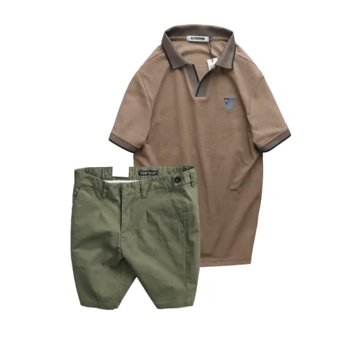Bộ nam áo polo cổ bẻ logo tam giác và quần short kaki size 36