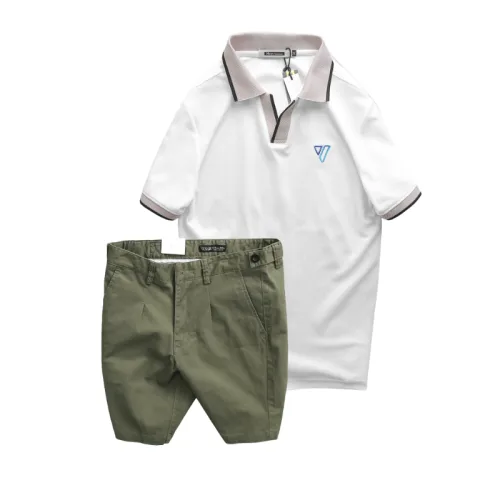 Bộ nam áo polo cổ bẻ logo tam giác và quần short kaki size 36