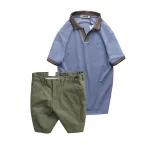 Bộ nam áo polo cổ bẻ logo tam giác và quần short kaki size 36