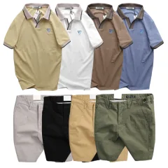 Bộ nam áo polo cổ bẻ logo tam giác và quần short kaki size 36
