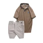 Bộ nam áo polo cổ bẻ logo tam giác và quần short kaki size 36