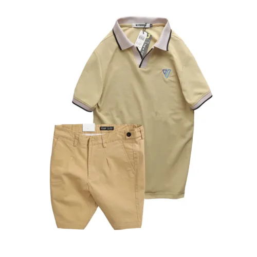 Bộ nam áo polo cổ bẻ logo tam giác và quần short kaki size 36
