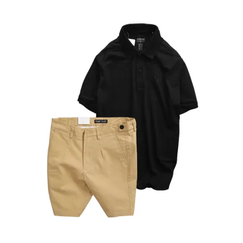Bộ nam gồm áo thun polo cổ bẻ thêu logo trước ngực và quần short kaki co giãn phối nút cao cấp (có size 36)