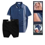 Bộ nam gồm áo polo cá sấu poly phối sọc và short kaki phối nút (có size 36)