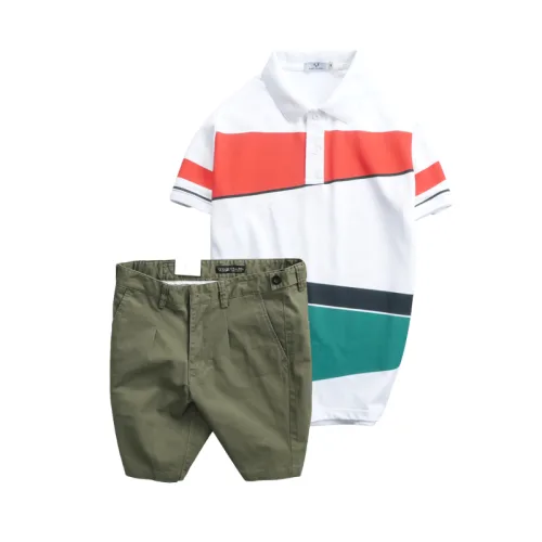 Chuyên sỉ set Bộ Nam - Áo Thun Nam Polo Cổ Bẻ Vải Thun Cá Sấu Poly Phối Kẻ Sọc Màu Và Quần Short Kaki Co Giãn Phối Nút Cao Cấp (Có Size 36)
