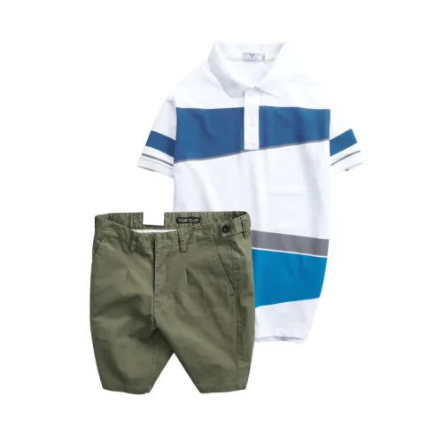 Chuyên sỉ set Bộ Nam - Áo Thun Nam Polo Cổ Bẻ Vải Thun Cá Sấu Poly Phối Kẻ Sọc Màu Và Quần Short Kaki Co Giãn Phối Nút Cao Cấp (Có Size 36)