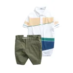 Chuyên sỉ set Bộ Nam - Áo Thun Nam Polo Cổ Bẻ Vải Thun Cá Sấu Poly Phối Kẻ Sọc Màu Và Quần Short Kaki Co Giãn Phối Nút Cao Cấp (Có Size 36)