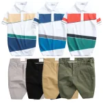 Chuyên sỉ set Bộ Nam - Áo Thun Nam Polo Cổ Bẻ Vải Thun Cá Sấu Poly Phối Kẻ Sọc Màu Và Quần Short Kaki Co Giãn Phối Nút Cao Cấp (Có Size 36)
